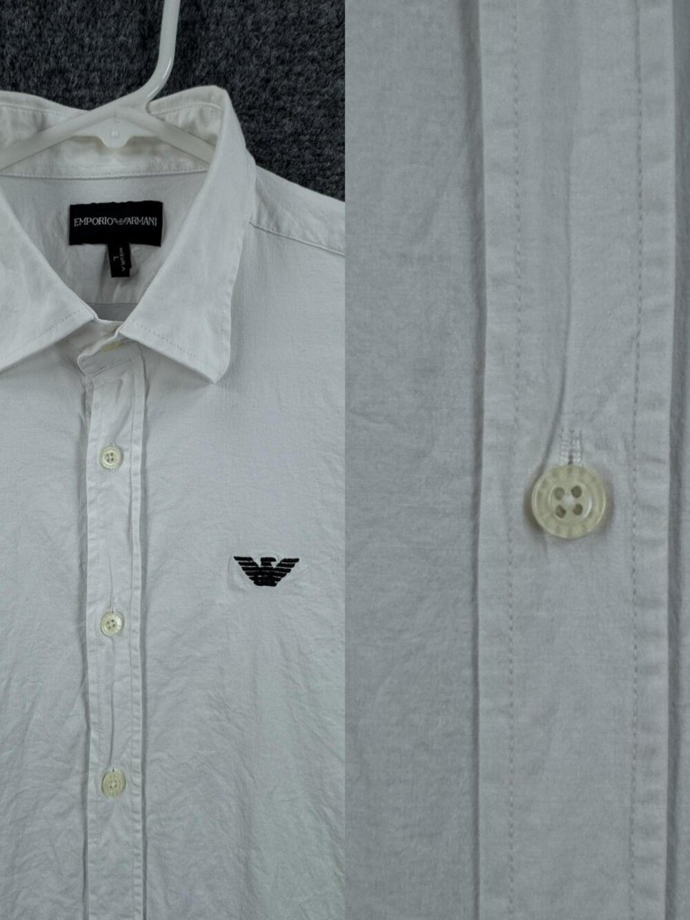 Emporio Armani Men Large Logo White Button Up Cotton Spandex Shirt Solid Elegant